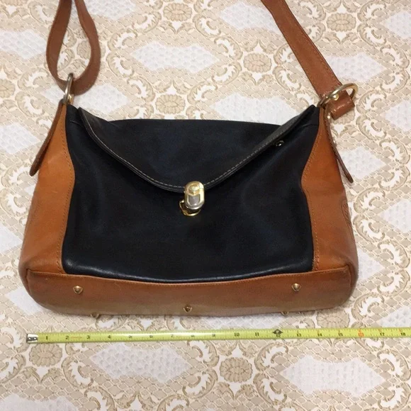 MARINO ORLANDI Genuine Leather Black/Brown ColorBlock Shoulder Bag Made in Italy - Picture 12 of 16